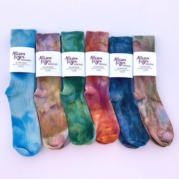 Ice Dye Boho Camo socks, Tan Green Hand Dyed Tie Dye Crew Socks, Mens M Womens L - Picture 2 of 2